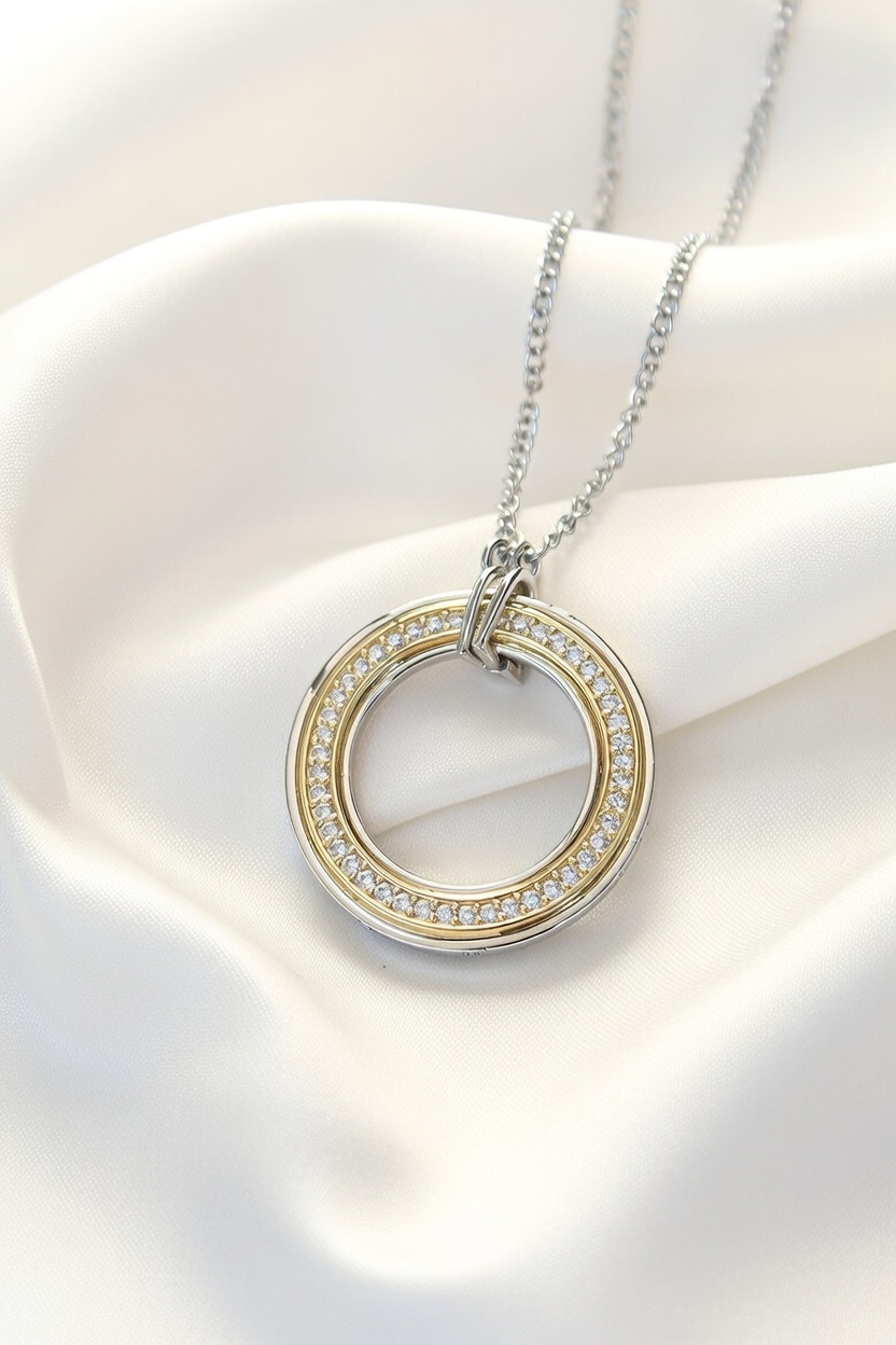 316L Çelik Zirkon Taşlı Dönen Daire Model Gold Ve Gümüş Renk Kadın Kolye